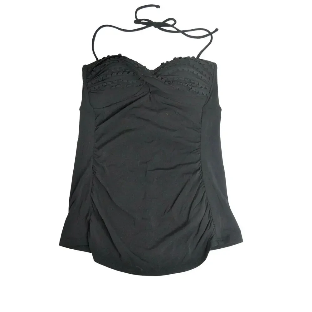 ROBIN PICCONE Women's Black Ruffled Padded Halter Tankini Top